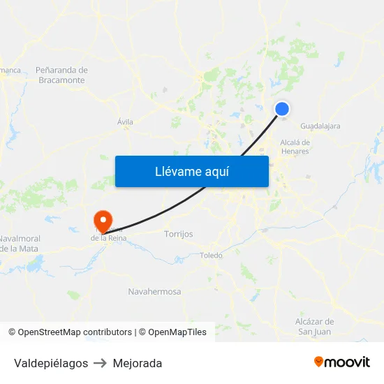Valdepiélagos to Mejorada map
