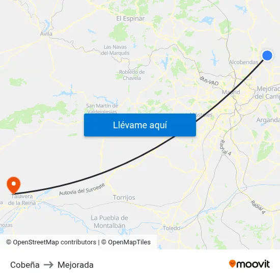 Cobeña to Mejorada map