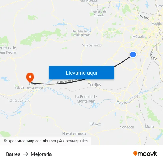 Batres to Mejorada map