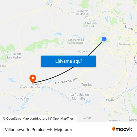 Villanueva De Perales to Mejorada map