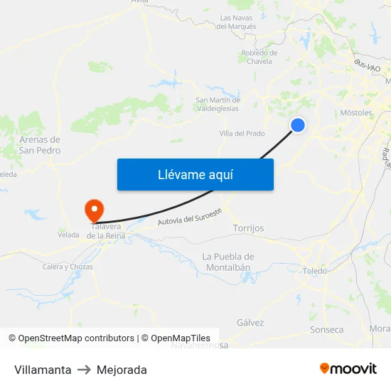Villamanta to Mejorada map