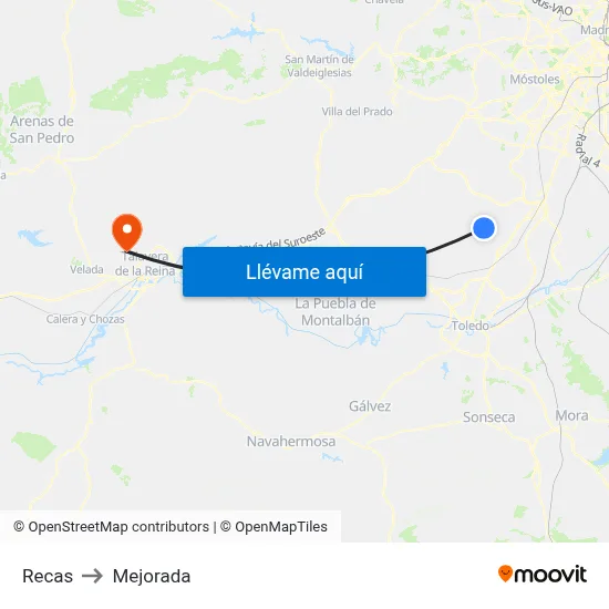 Recas to Mejorada map