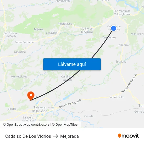 Cadalso De Los Vidrios to Mejorada map
