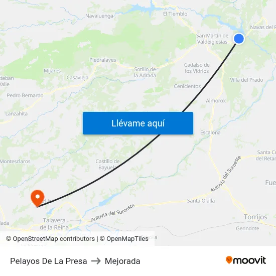 Pelayos De La Presa to Mejorada map