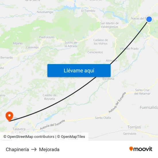 Chapinería to Mejorada map