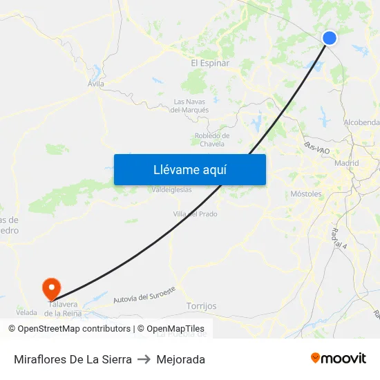 Miraflores De La Sierra to Mejorada map