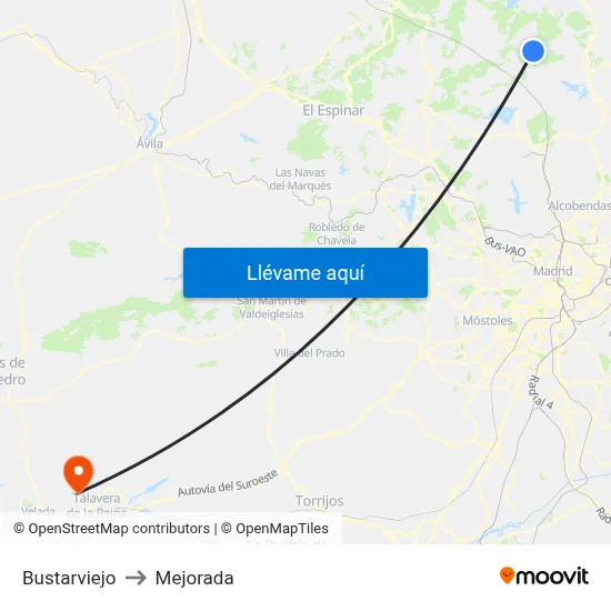 Bustarviejo to Mejorada map