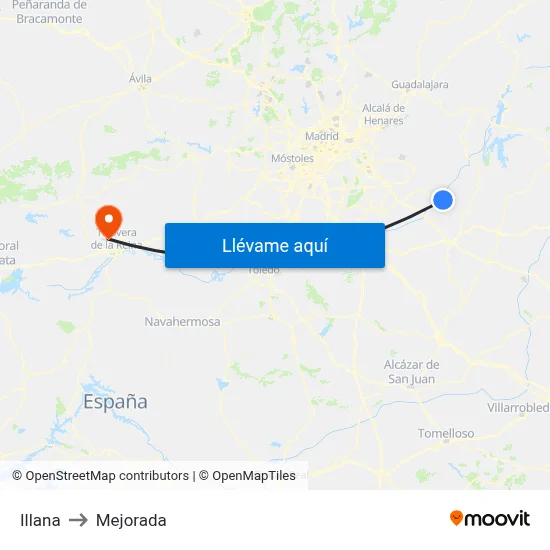 Illana to Mejorada map