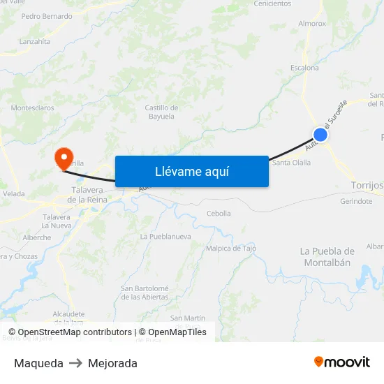 Maqueda to Mejorada map