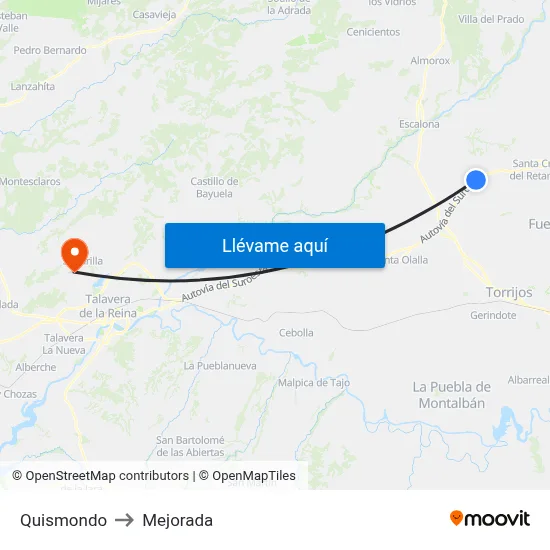 Quismondo to Mejorada map
