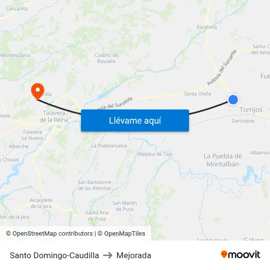 Santo Domingo-Caudilla to Mejorada map