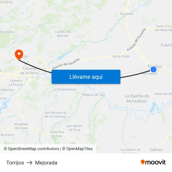 Torrijos to Mejorada map