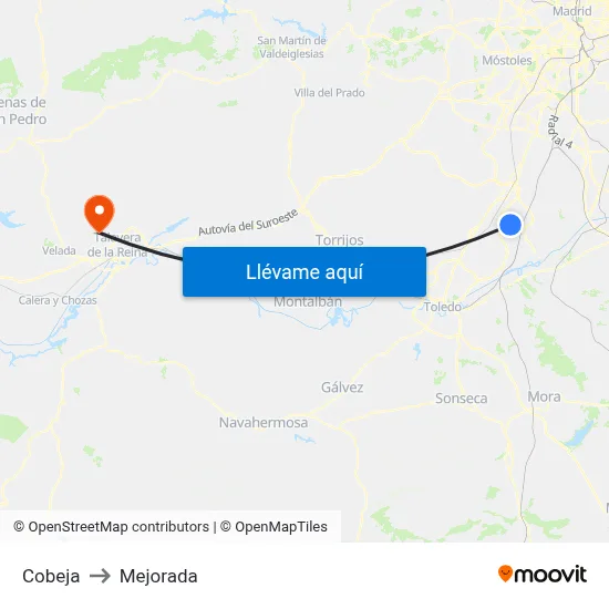Cobeja to Mejorada map