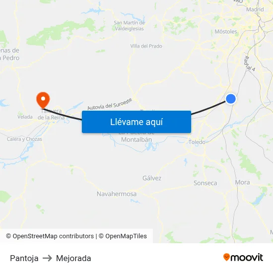 Pantoja to Mejorada map