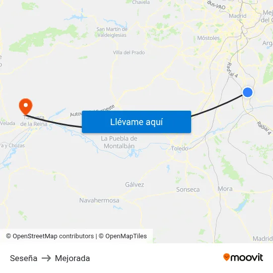 Seseña to Mejorada map