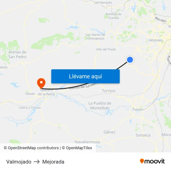 Valmojado to Mejorada map