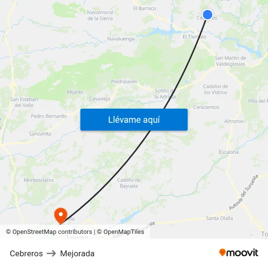 Cebreros to Mejorada map