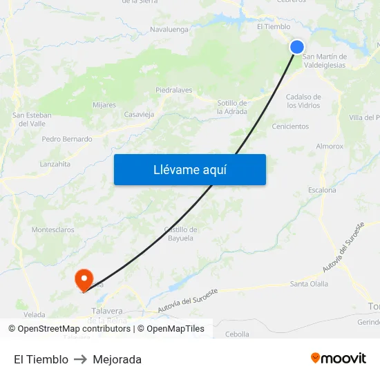 El Tiemblo to Mejorada map