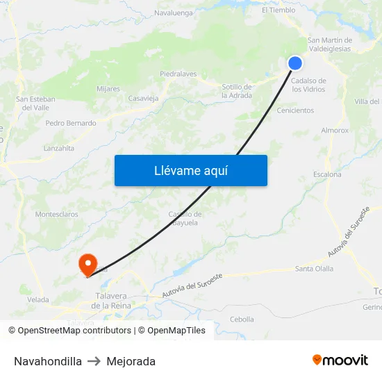 Navahondilla to Mejorada map