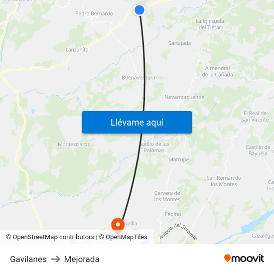 Gavilanes to Mejorada map