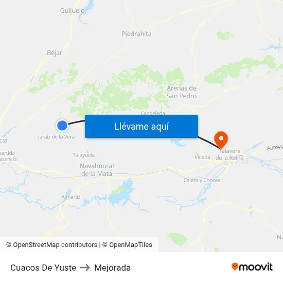 Cuacos De Yuste to Mejorada map