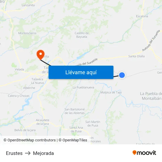 Erustes to Mejorada map