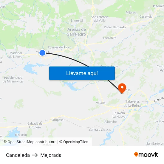 Candeleda to Mejorada map