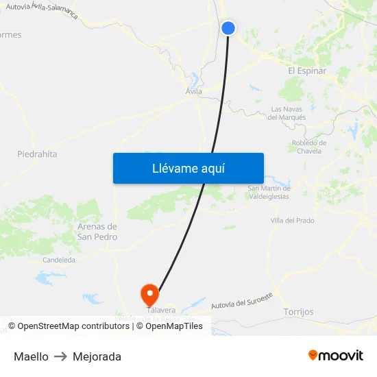 Maello to Mejorada map