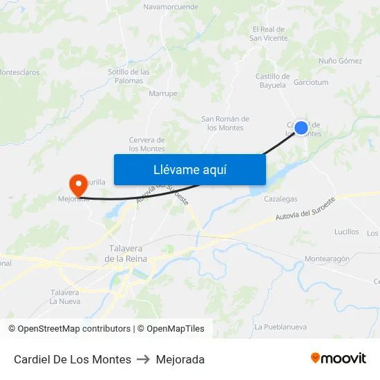 Cardiel De Los Montes to Mejorada map