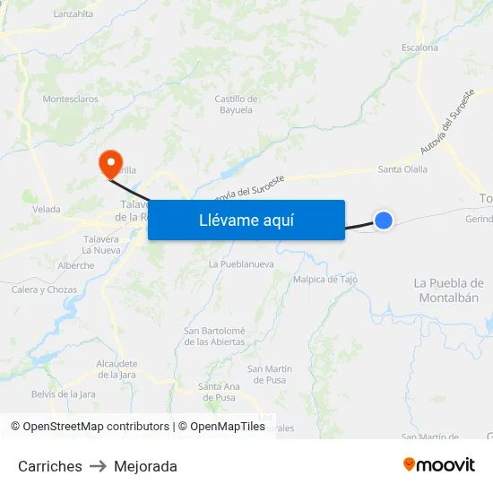Carriches to Mejorada map