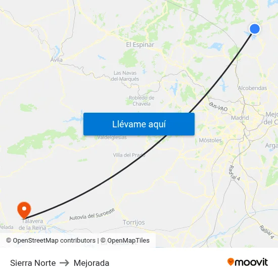 Sierra Norte to Mejorada map