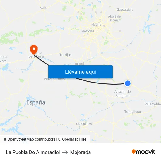 La Puebla De Almoradiel to Mejorada map