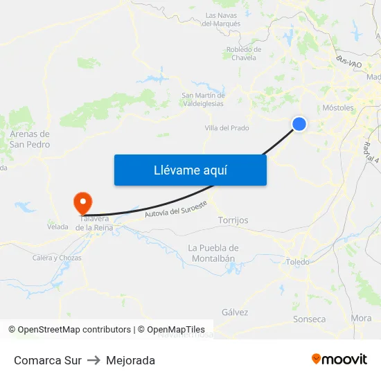 Comarca Sur to Mejorada map
