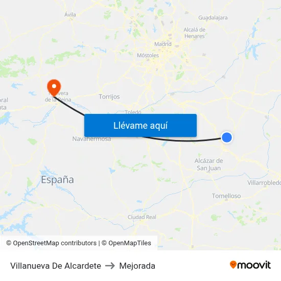 Villanueva De Alcardete to Mejorada map