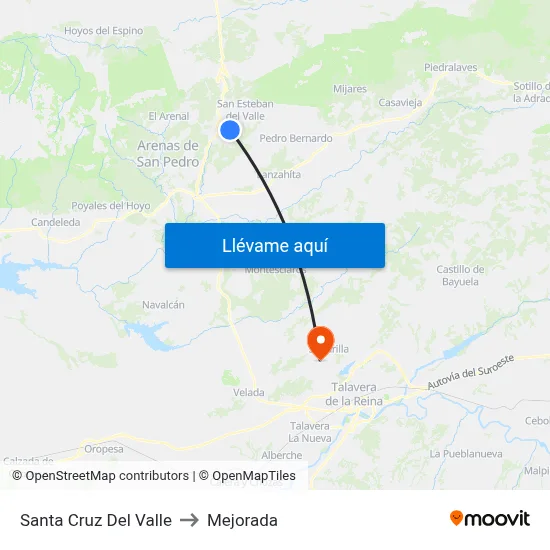 Santa Cruz Del Valle to Mejorada map