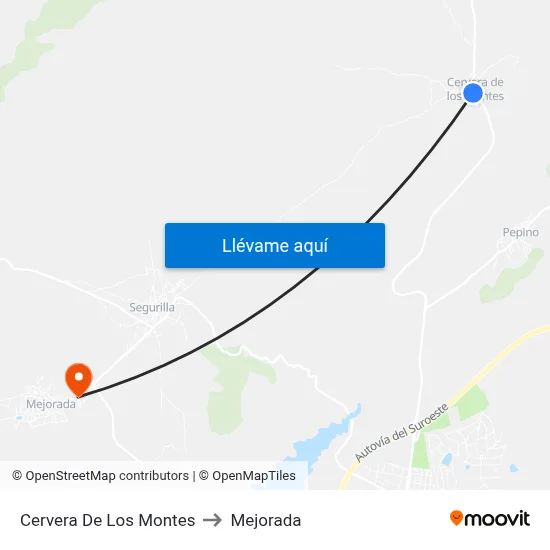 Cervera De Los Montes to Mejorada map
