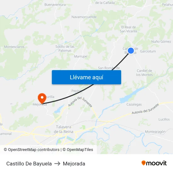 Castillo De Bayuela to Mejorada map