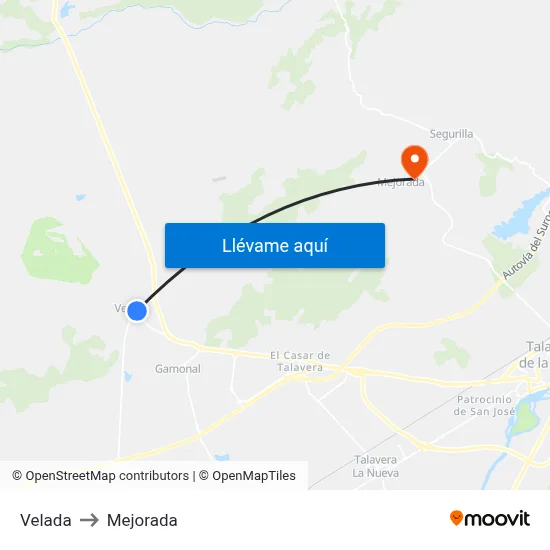 Velada to Mejorada map