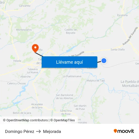 Domingo Pérez to Mejorada map