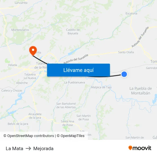La Mata to Mejorada map