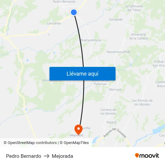 Pedro Bernardo to Mejorada map