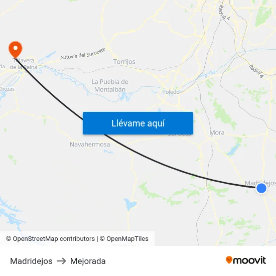 Madridejos to Mejorada map