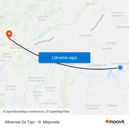 Albarreal De Tajo to Mejorada map