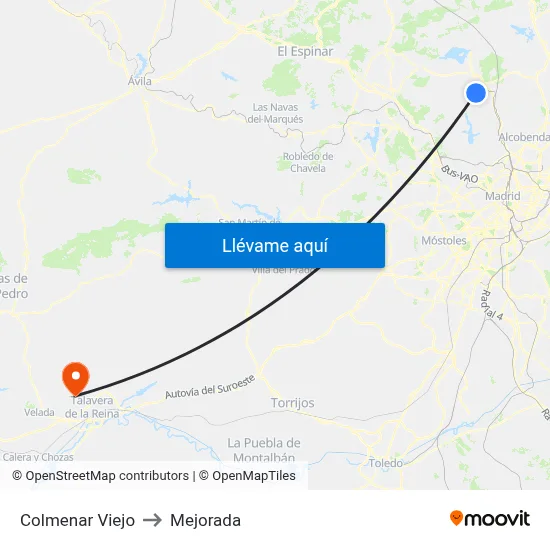 Colmenar Viejo to Mejorada map
