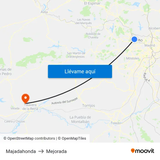 Majadahonda to Mejorada map