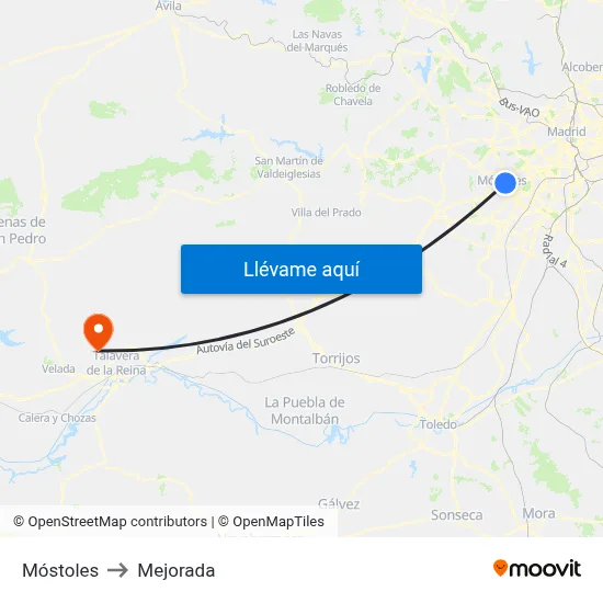 Móstoles to Mejorada map