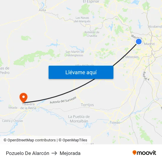 Pozuelo De Alarcón to Mejorada map