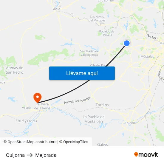 Quijorna to Mejorada map
