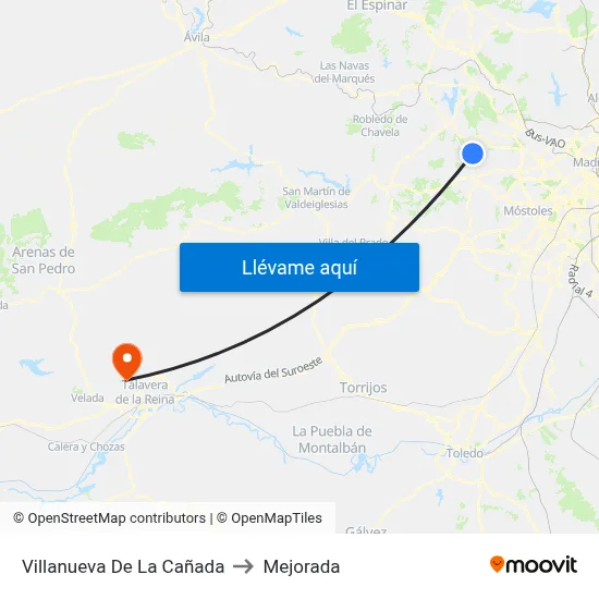 Villanueva De La Cañada to Mejorada map