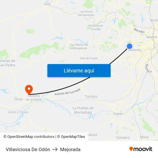 Villaviciosa De Odón to Mejorada map